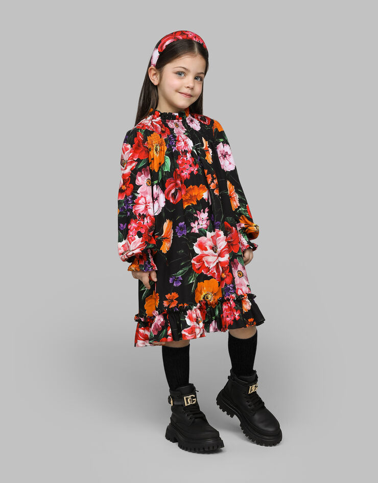 Dolce & Gabbana Viyella hairband with floral print over a black background Print LB3L54FS8DD