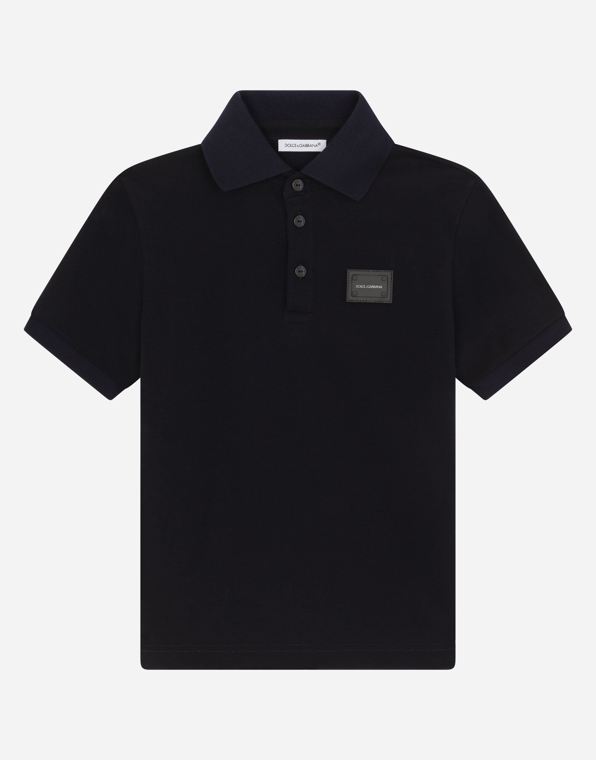 Dolce & Gabbana Cotton piqué polo-shirt with logo plate Black L4JWDOG7CC9
