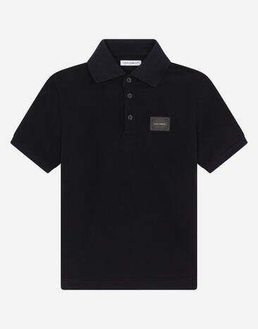 Dolce & Gabbana Cotton piqué polo-shirt with logo plate Blue L4JT8VG7A5U