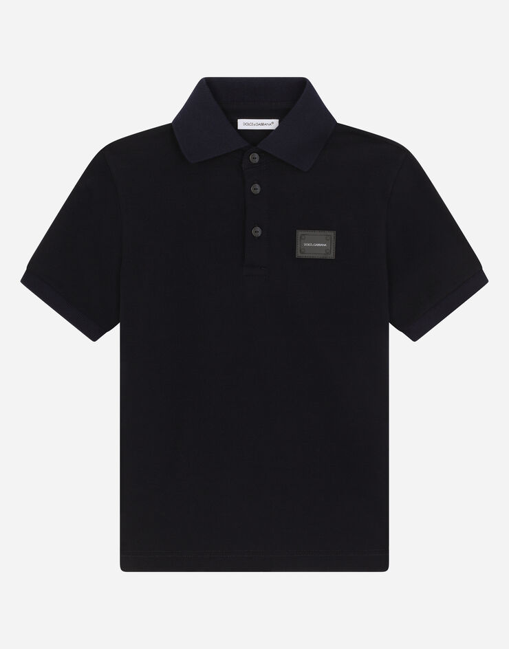 Dolce & Gabbana Cotton piqué polo-shirt with logo plate Blue L4JT8VG7A5U