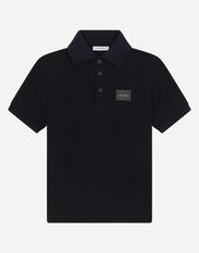 Dolce & Gabbana Cotton piqué polo-shirt with logo plate Black L4JTEYG7CD8