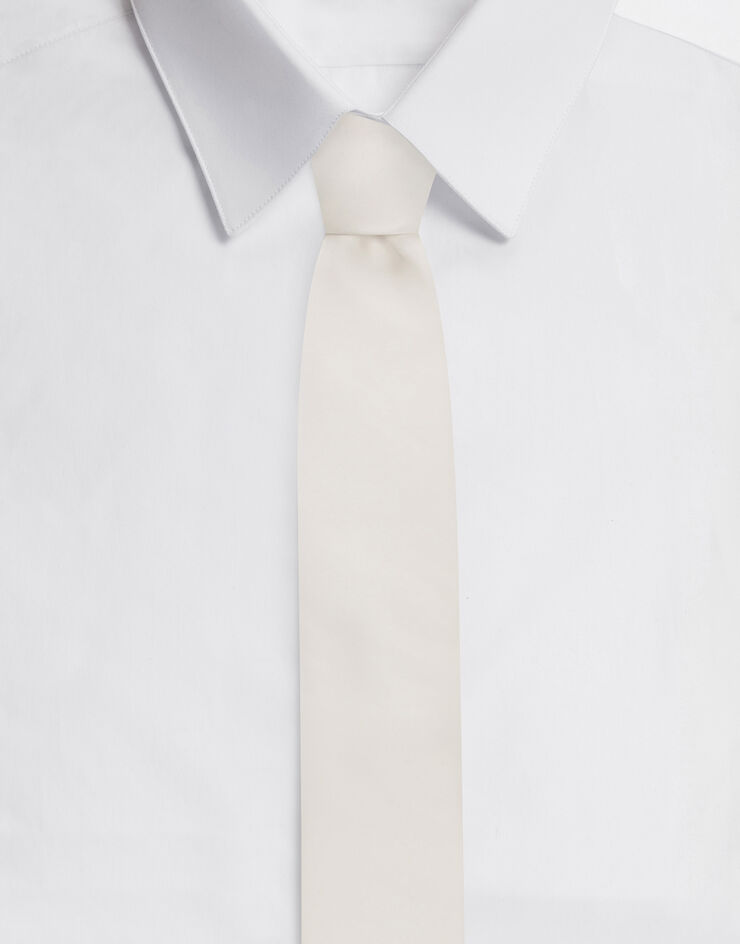 Dolce&Gabbana Cravate en soie à logo DG brodé et pan 6 cm Blanc GT149EG0UBU