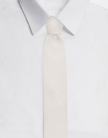 Dolce & Gabbana Cravatta pala 6cm in seta con ricamo logo DG Bianco GT147EG0UBU