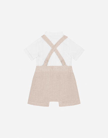Dolce & Gabbana Linen onesie with straps and Dolce&Gabbana logo Multicolor L11O89FU4LG