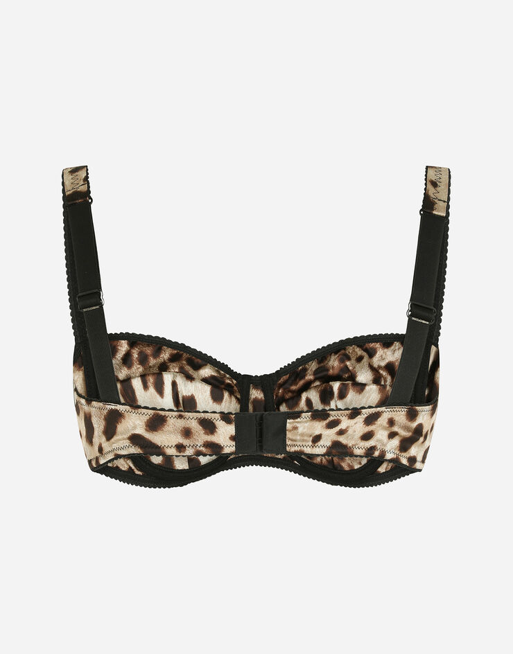 Leopard-print satin balconette bra with lace detailing in Multicolor for