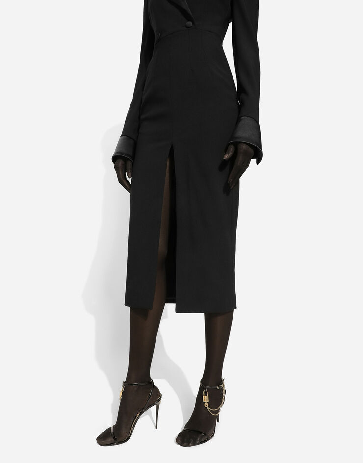 Dolce&Gabbana Longuette-Mantelkleid aus Wolle in Leinwandbindung Schwarz F6DDXTGDB0R