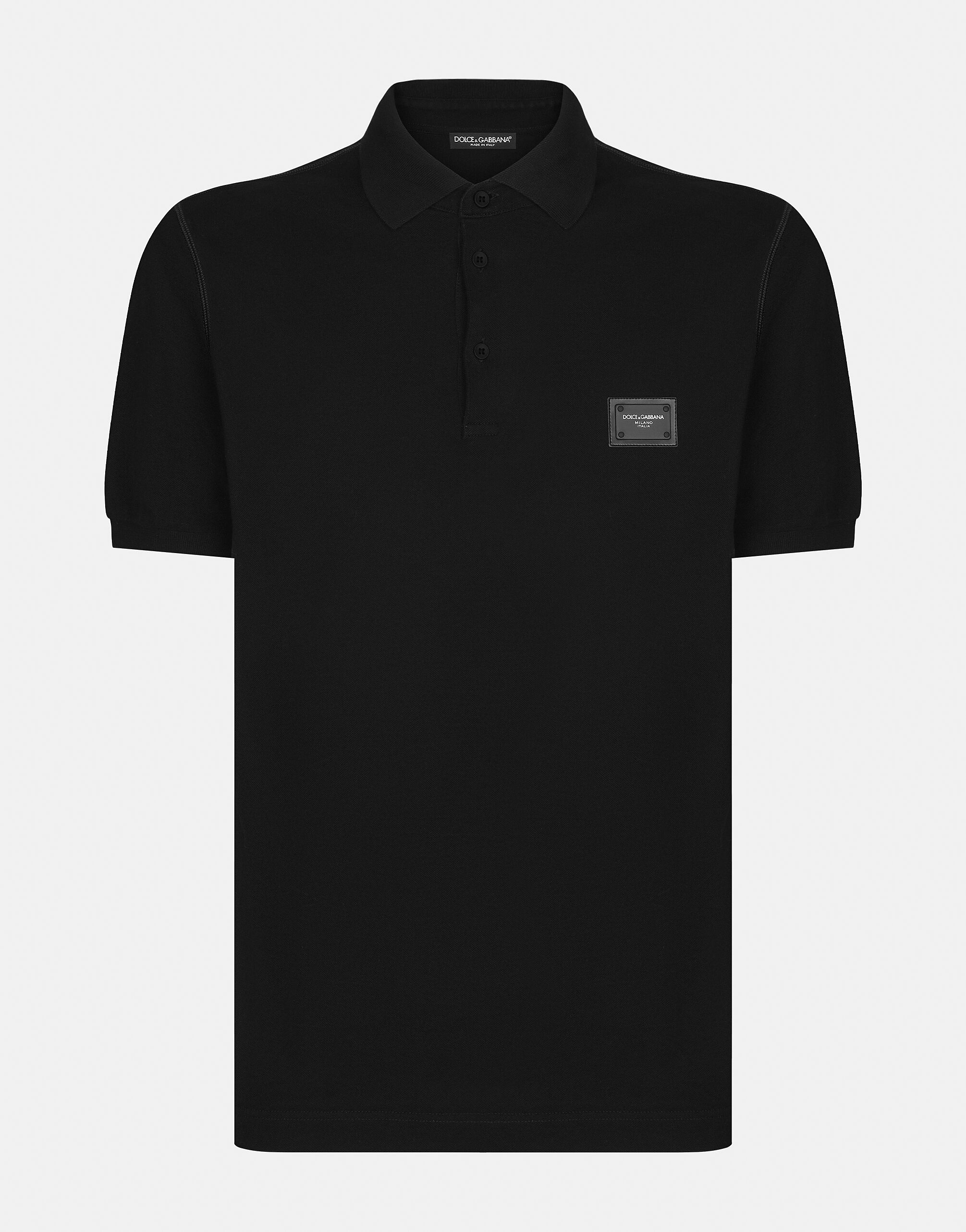 Dolce & Gabbana Cotton piqué polo-shirt with branded tag Black G8PN9TG7K1V