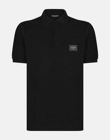 Dolce & Gabbana Cotton piqué polo-shirt with branded tag Black G8PN9TG7K1V