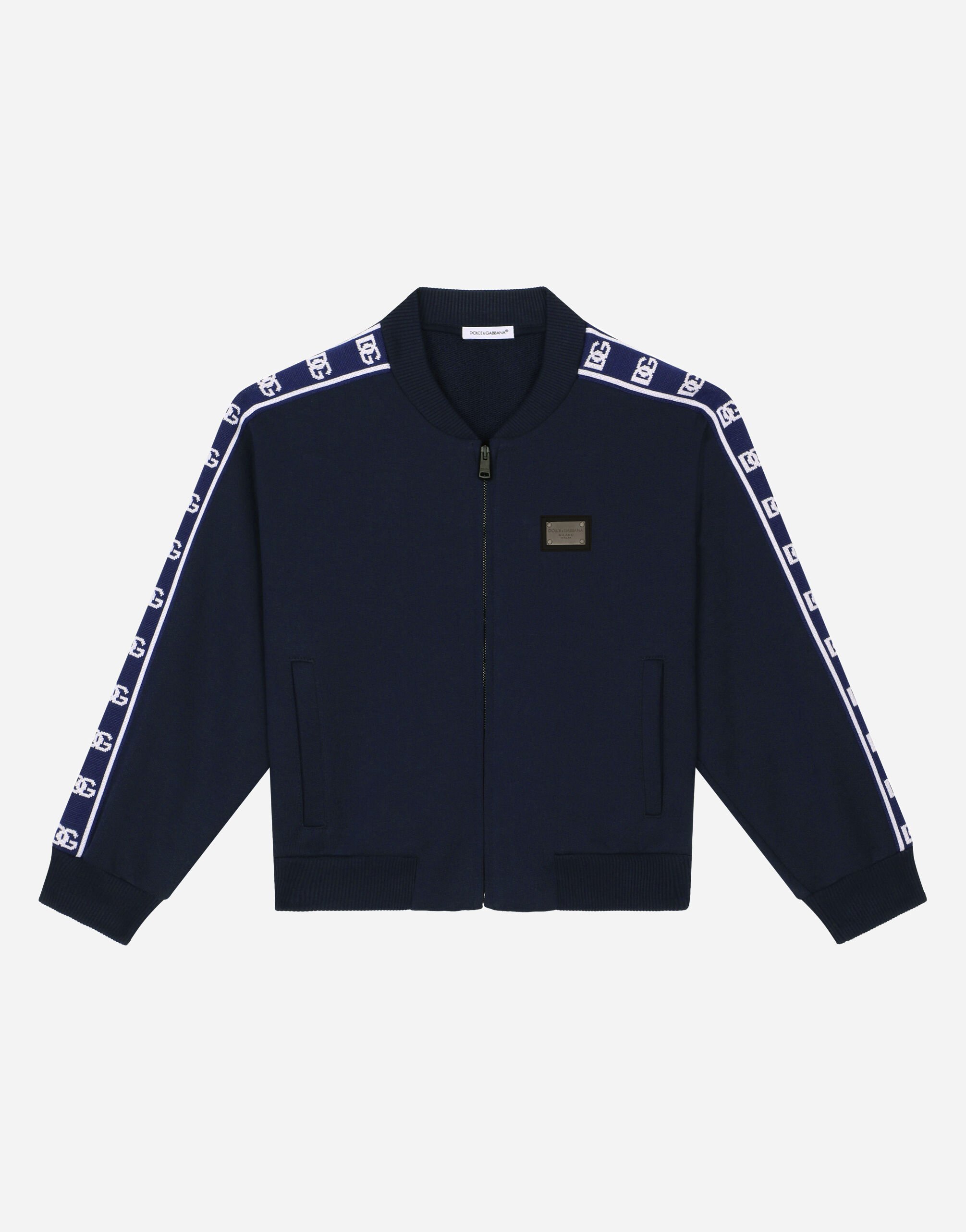 Dolce & Gabbana Zip-up jersey sweatshirt with logo side bands Blue L4JWFNG7IXP