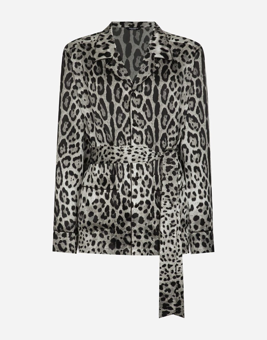 Leopard-print satin robe