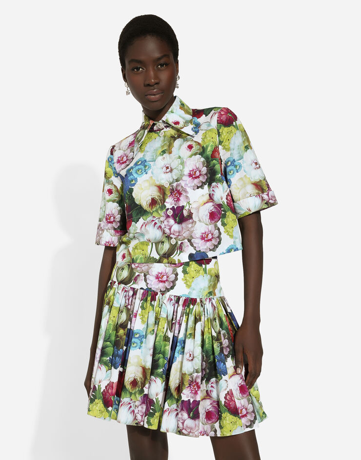 Dolce & Gabbana Short cotton shirt with nocturnal flower print Print F5R72THS5Q2