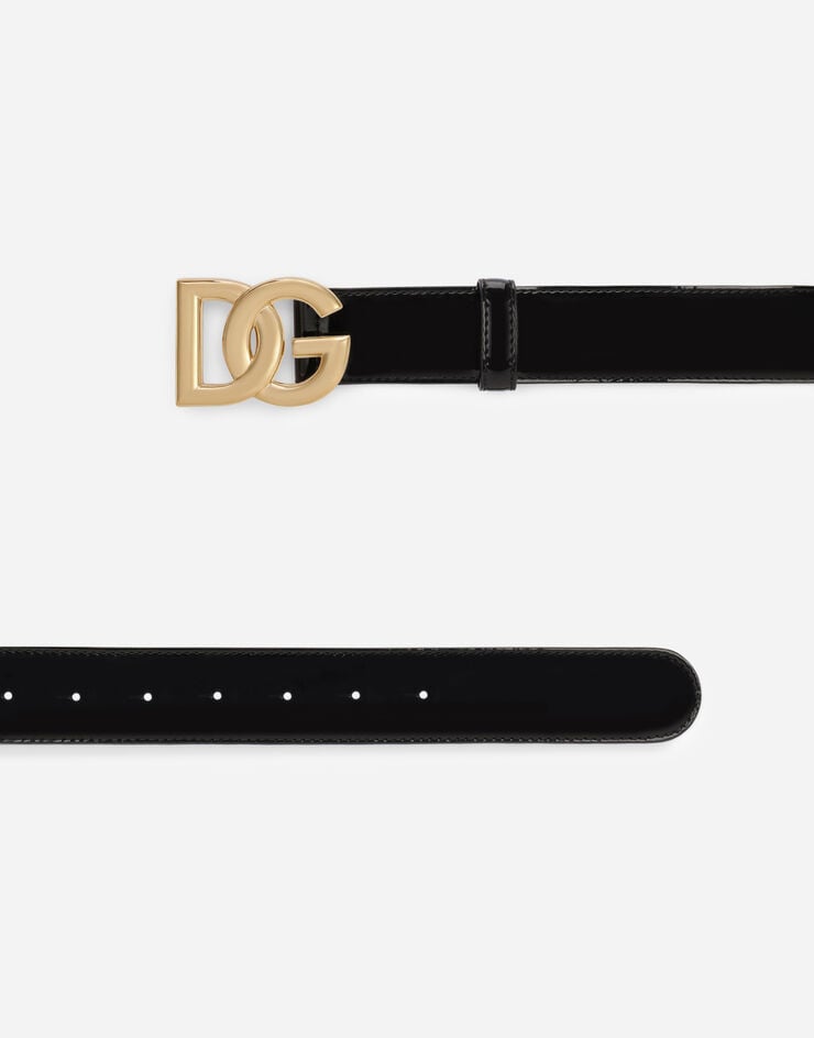 Dolce & Gabbana Patent leather belt with DG logo Black BE1466AQ272