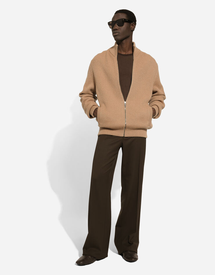 Dolce & Gabbana Zip-up cashmere sweatshirt with high neck Beige GXV15TJAWJ6