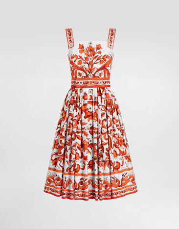 Dolce & Gabbana Majolica-print long poplin dress Multicolor F6TTJTGDDRL