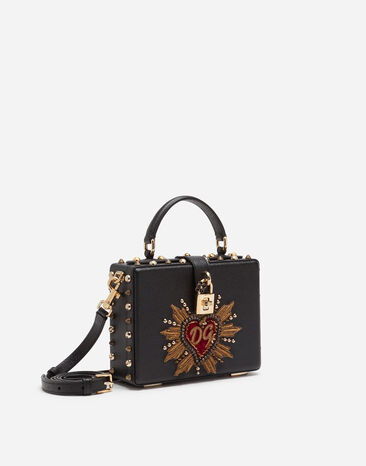 Dolce&Gabbana DOLCE BOX BAG IN DAUPHINE CALFSKIN WITH PATCH HEART BLACK BB5970AS116