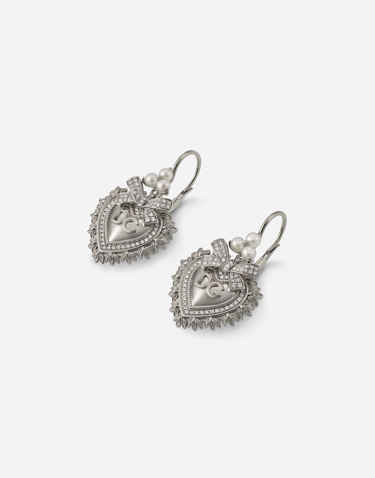 Dolce & Gabbana Boucles d’oreilles Devotion en or blanc avec diamants et perles Or Blanc WELD2GWDPW1