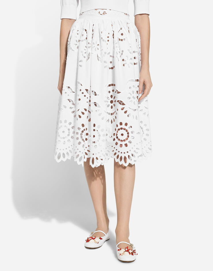 Dolce & Gabbana تنورة ميدي دائرية قطنية بتفاصيل قصة أبيض F4CV5ZGDCJV