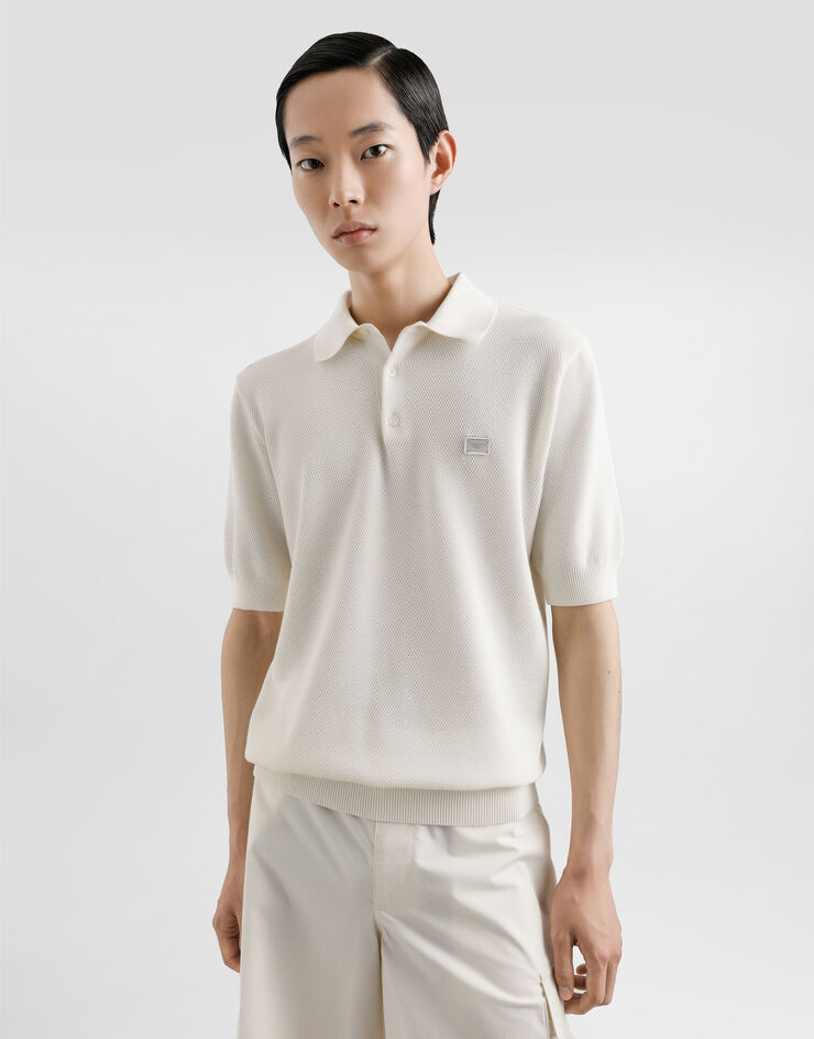 Dolce & Gabbana Polo in cotone con placca con logo Bianco GXZ02TJBCF5