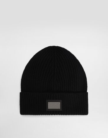 Dolce & Gabbana Cashmere and wool hat with branded tag Black GXK63TJEMQ5