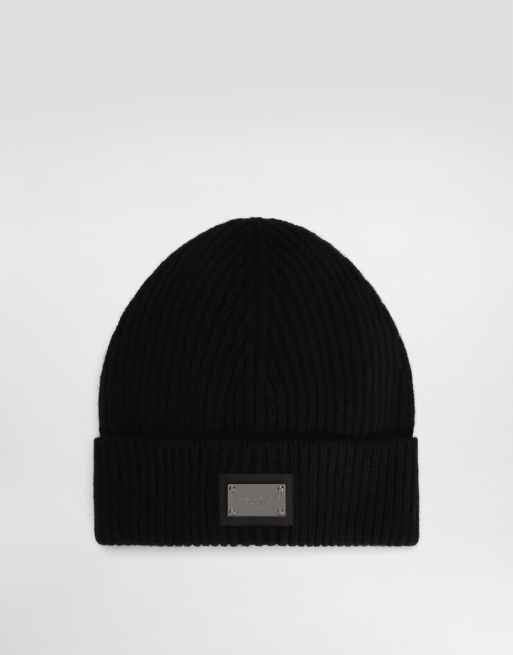 Dolce & Gabbana Gorro de lana y cachemira con placa con logotipo Negro GXK63TJEMQ5