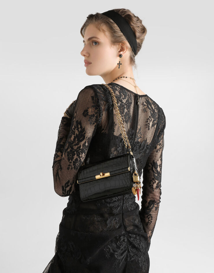 Dolce & Gabbana Mini sac City Marlene en cuir d’alligator brillant Dolce & Gabbana Mini sac City Marlene en cuir d’alligator brillant Noir BB7766A2R08