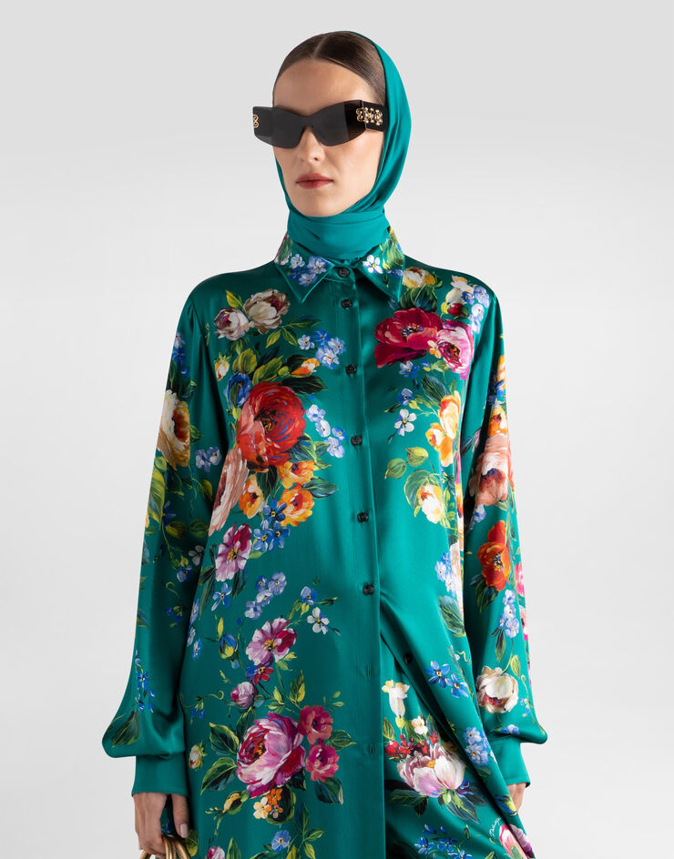 Dolce & Gabbana Rose-print satin kaftan Multicolor I6KZ8WHI12R
