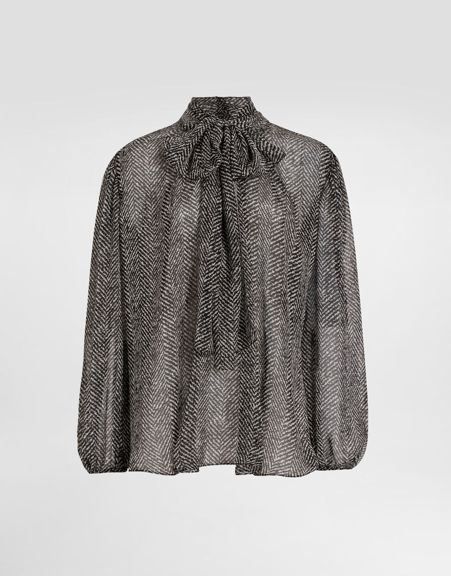 Chevron-print silk chiffon shirt
