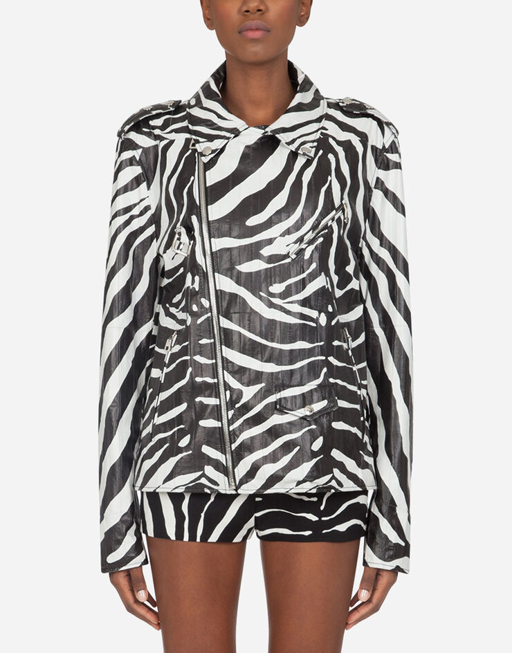 Dolce & Gabbana Biker jacket in eel skin with zebra print ANIMAL PRINT F9I24LHULH4