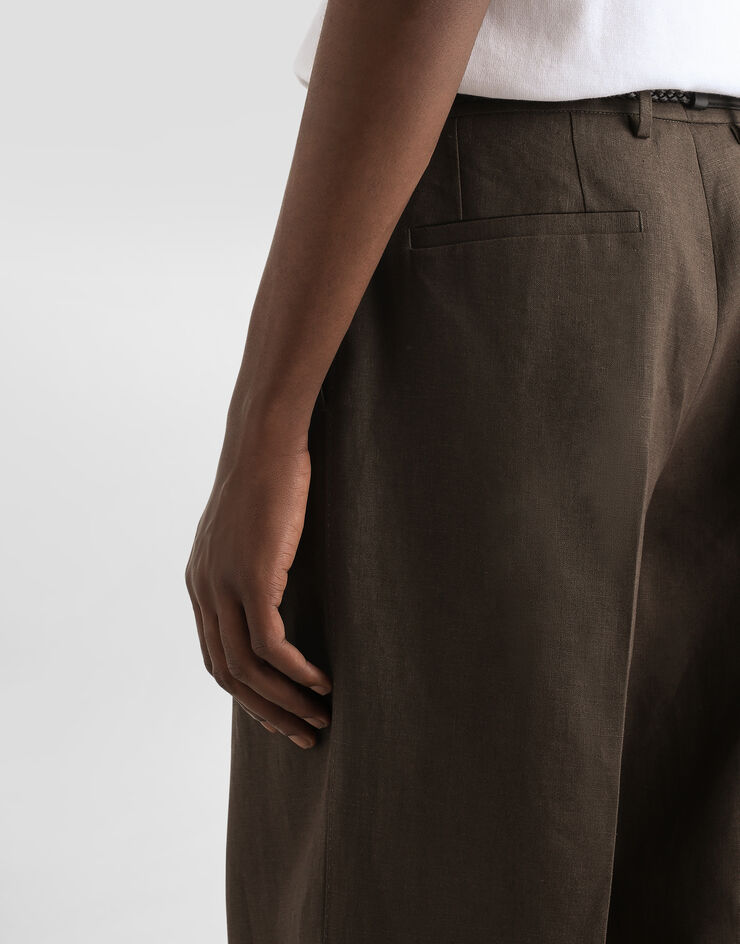 Dolce & Gabbana Pantalones de tela de lino Marrón GP114TFU4MC