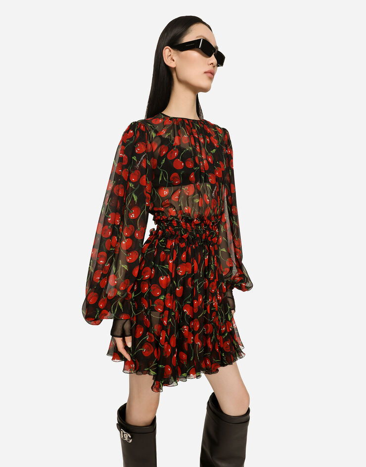 Dolce & Gabbana Short cherry-print chiffon dress Multicolor F6ACMTIS1QA