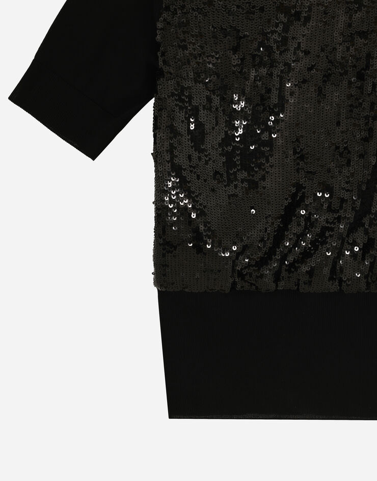Dolce & Gabbana Pull à manches courtes avec paillettes brodées Noir FXX01TJAIQ0