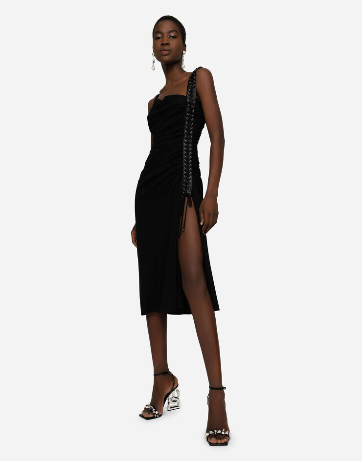 Dolce & Gabbana Sable calf-length dress with laces and eyelets Black F6ZB7TFURGC