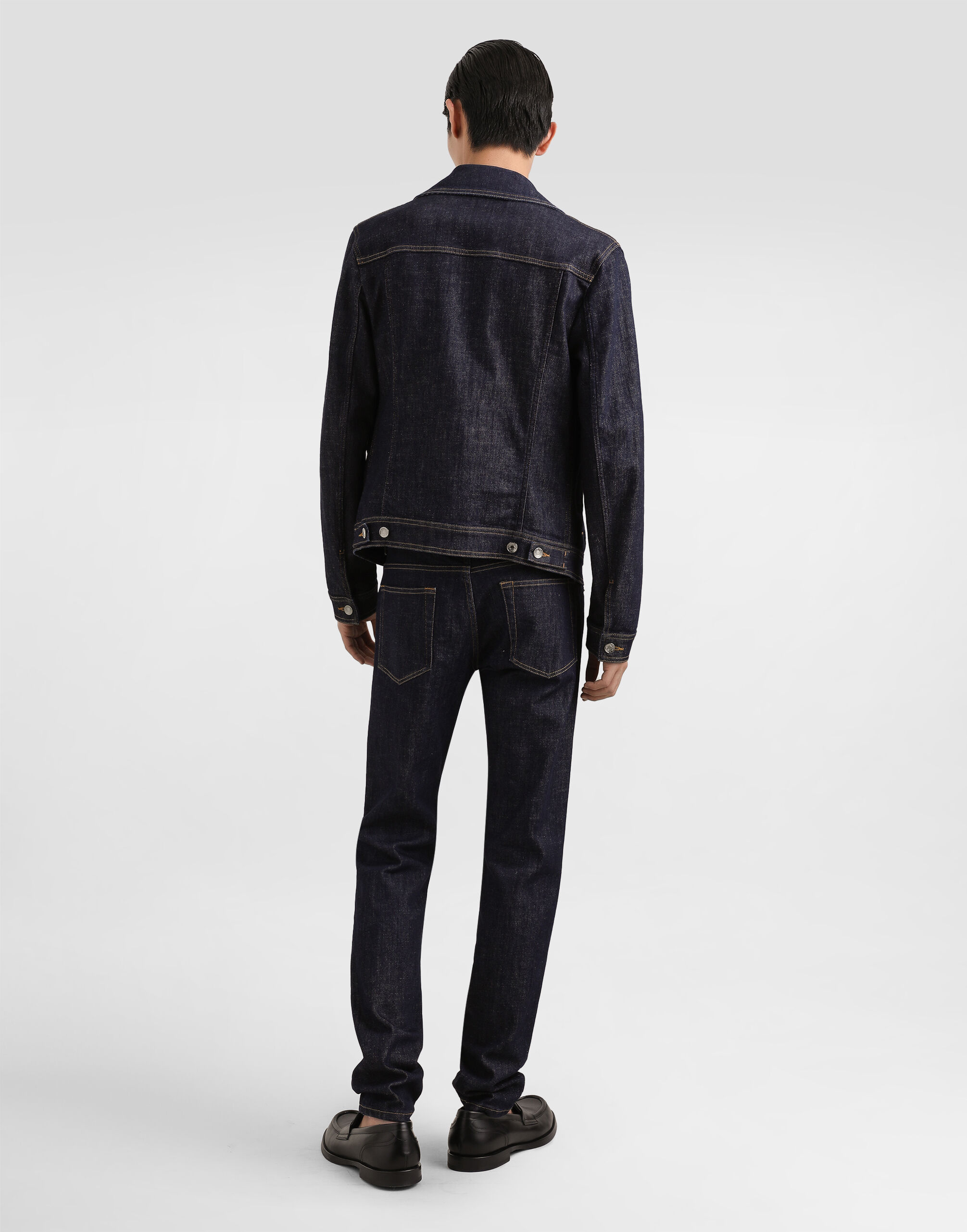 Skinny stretch cotton jeans with patch in Multicolor for Men