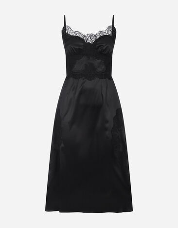 Dolce & Gabbana Satin and lace calf-length slip dress Black F6J4UTFUBD2