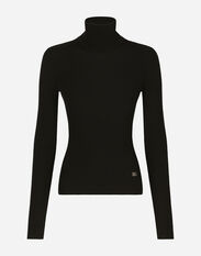 Dolce & Gabbana Ribbed cashmere and silk turtleneck with DG logo Black FXF72TJCMY0