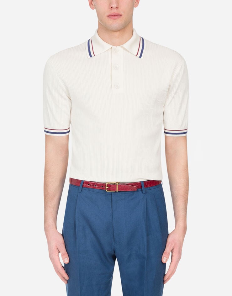 Perforated silk polo shirt