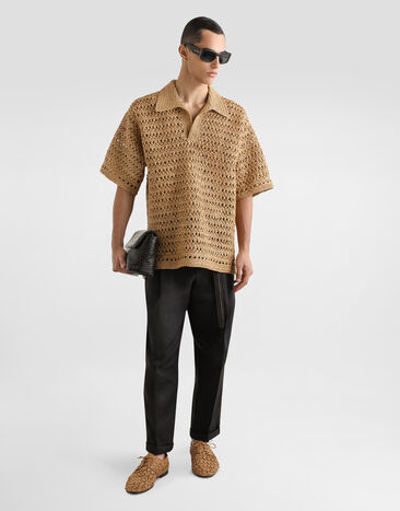 Dolce & Gabbana Pull polo à manches courtes en viscose au crochet Beige GXZ58TJAIRD