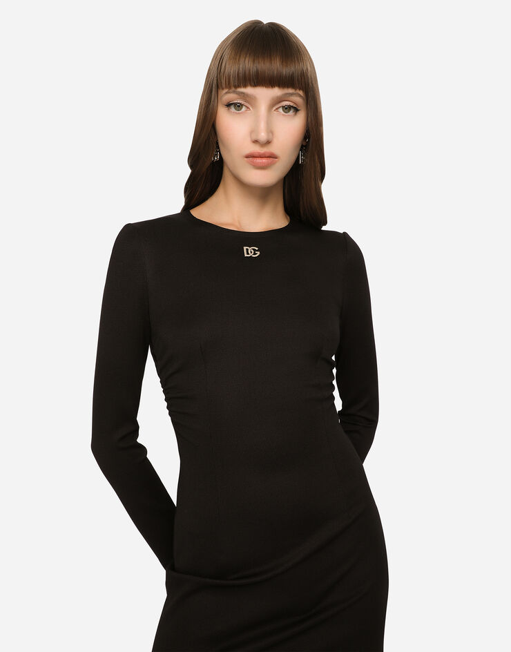 Dolce & Gabbana Vestido corto de punto milano con logotipo DG Negro F6ACQTFUGPN