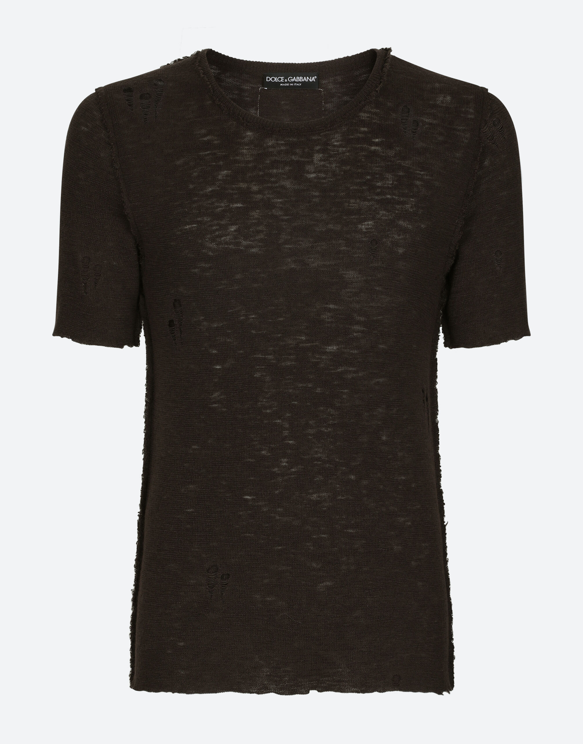 Maglia girocollo con rotture in Brown per da Uomo Dolce Gabbana