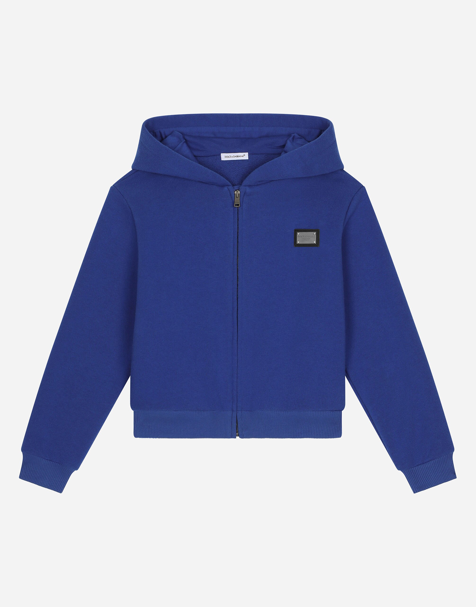 Dolce&Gabbana Sweat-shirt zippé avec capuche et plaquette à logo Bleu EM0082A7401