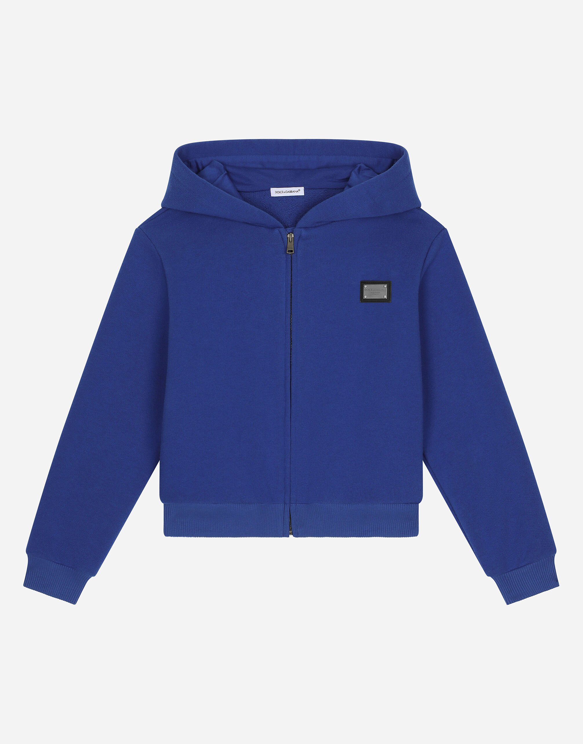 Dolce&Gabbana Kapuzensweatjacke mit Reißverschluss Logoplakette Blau EM0082A7401