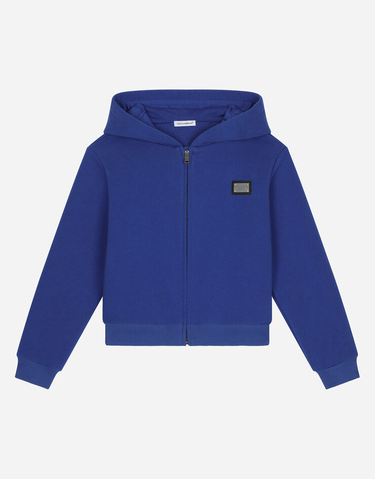 Dolce & Gabbana Zip-up hoodie with logo tag Blue L4JW2VG7I2P