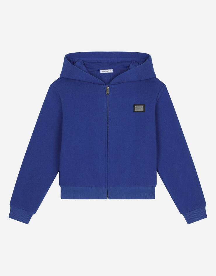 Dolce & Gabbana Kapuzensweatjacke mit Reißverschluss Logoplakette Blau L4JW2VG7I2P