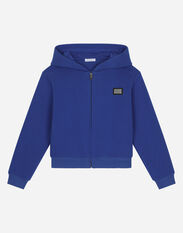 Dolce & Gabbana Zip-up hoodie with logo tag Blue L4JWFNG7IXP