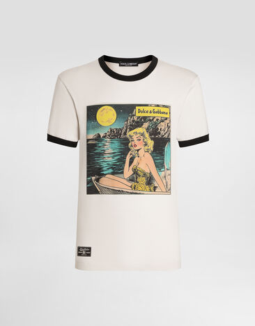 Dolce & Gabbana Cotton t-shirt with print Cream G8PV1TG7PHF