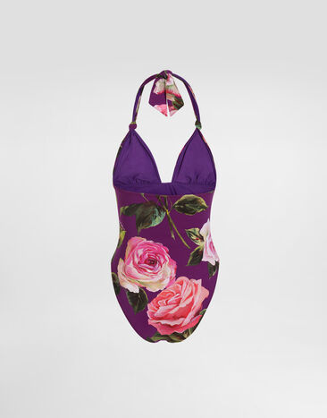 Dolce & Gabbana Rose-print one-piece V-neck swimsuit Print O9A01JFSG9Q