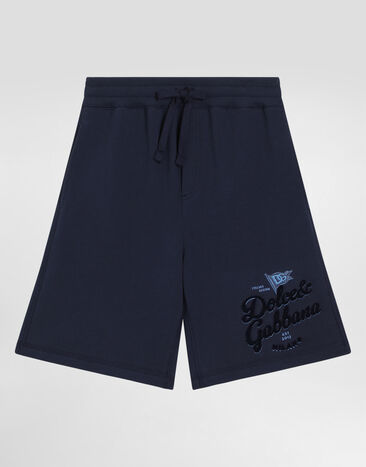 Dolce & Gabbana Fleece shorts with Dolce&Gabbana logo and flag Blue L4JQT1G7O6H