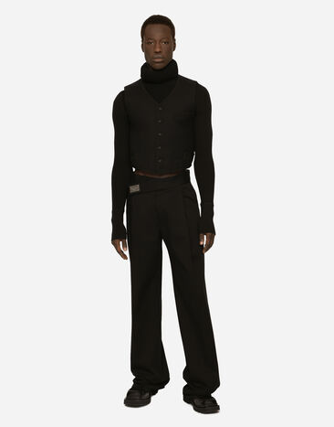 Dolce&Gabbana سروال قطني مرن ببطاقة شعار أسود GZ89ATFUFGA