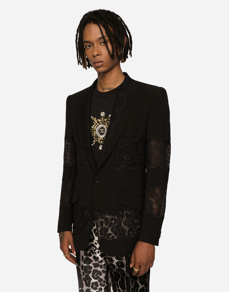 Dolce & Gabbana Stretch wool jacket with lace inserts Black G2OR2ZFUBEG