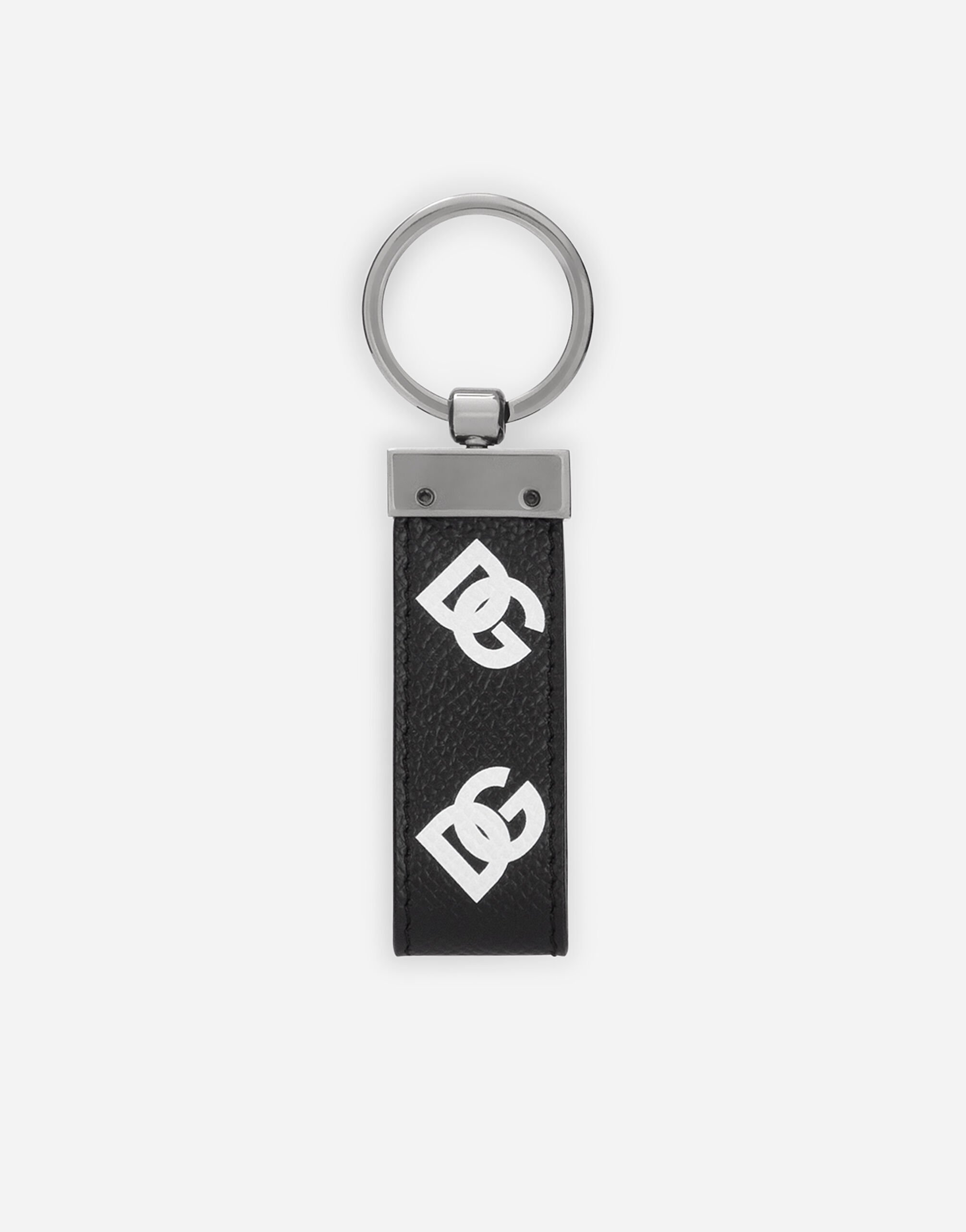 Dolce Gabbana Calfskin key chain with all over DG print male Multicolor